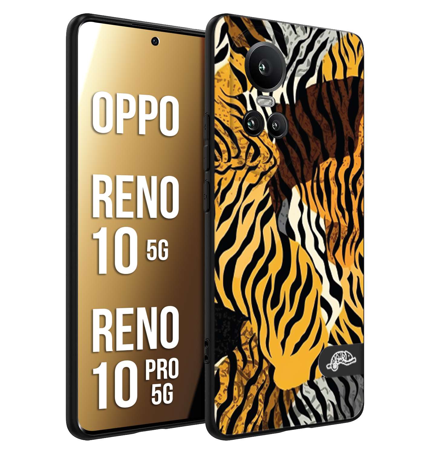 CUSTOMIZZA - Custodia cover nera morbida in tpu compatibile per Oppo Reno 10 5G - 10 PRO 5G leopardato tigrato tiger colorata donna fashion estate