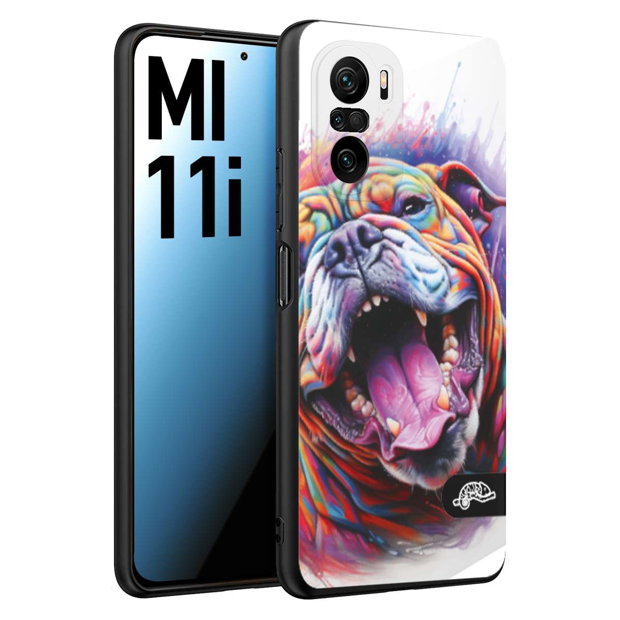 CUSTOMIZZA - Custodia cover nera morbida in tpu compatibile per Xiaomi Mi 11i animali color bulldog cane dog colori vibranti disegnato schizzo