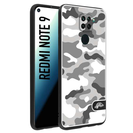 CUSTOMIZZA - Custodia cover nera morbida in tpu compatibile per Xiaomi Redmi Note 9 camouflage mimetico militare bianco white