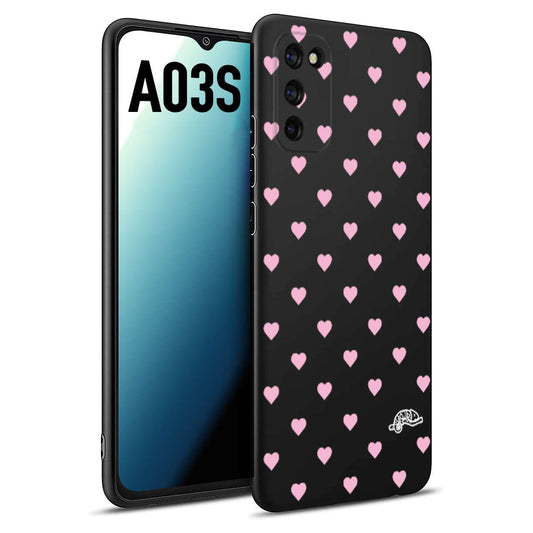 CUSTOMIZZA - Custodia cover nera morbida in tpu compatibile per Samsung A03S cuori pois rosa su nero donna pin up vintage