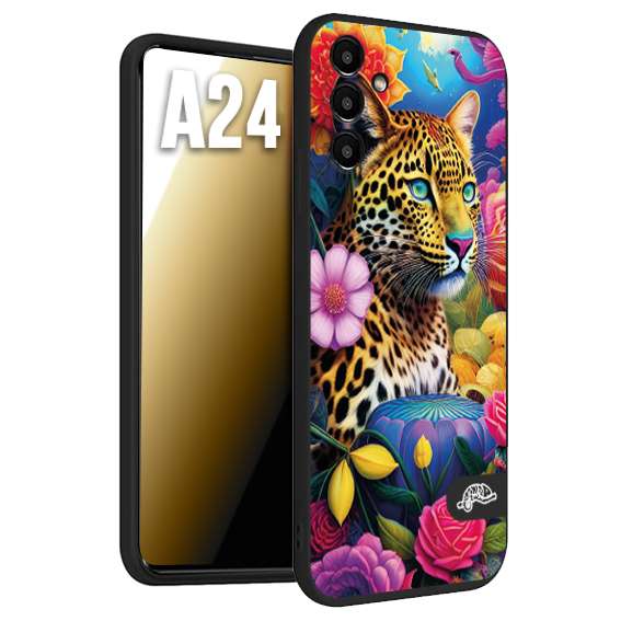 CUSTOMIZZA - Custodia cover nera morbida in tpu compatibile per Samsung A24 fiori astratti donna flower fantasia leopardo ghepardo animali colorati