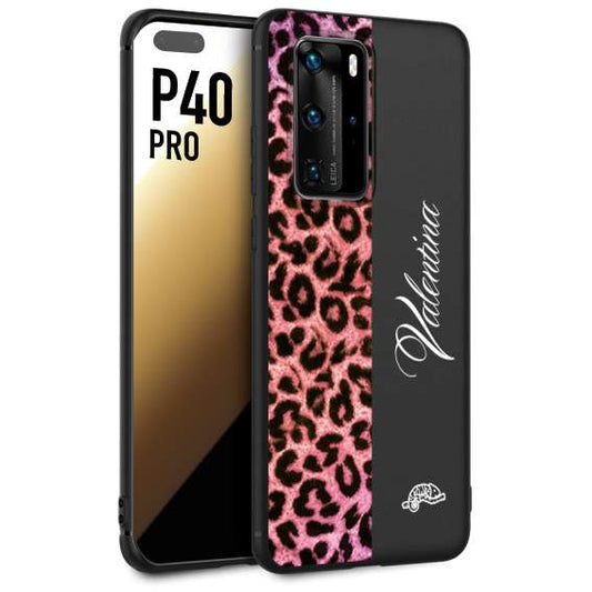 CUSTOMIZZA - Custodia cover nera morbida in tpu compatibile per Huawei P40 PRO leopardato rosa fucsia personalizzata nome iniziali