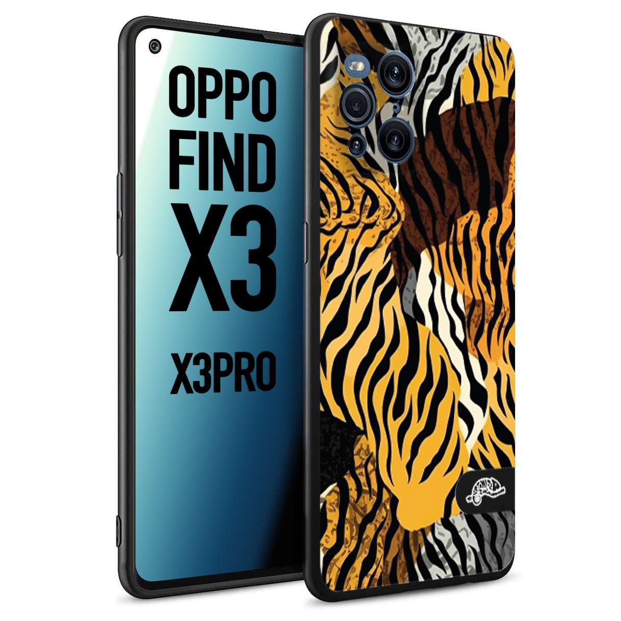 CUSTOMIZZA - Custodia cover nera morbida in tpu compatibile per Oppo Find X3 - Find X3 Pro 5G leopardato tigrato tiger colorata donna fashion estate