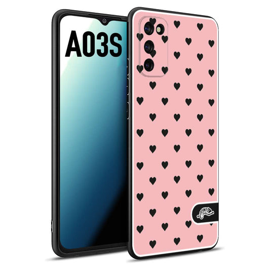 CUSTOMIZZA - Custodia cover nera morbida in tpu compatibile per Samsung A03S cuori pois rosa donna pin up vintage