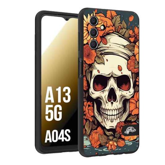 CUSTOMIZZA - Custodia cover nera morbida in tpu compatibile per Samsung A04S - A13 5G teschio skull flowers fiori tattoo disegnato alta definizione