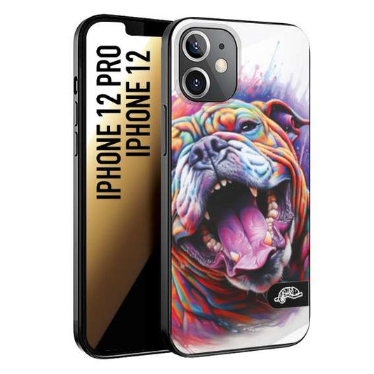 CUSTOMIZZA - Custodia cover nera morbida in tpu compatibile per iPhone 12 - 12 PRO animali color bulldog cane dog colori vibranti disegnato schizzo