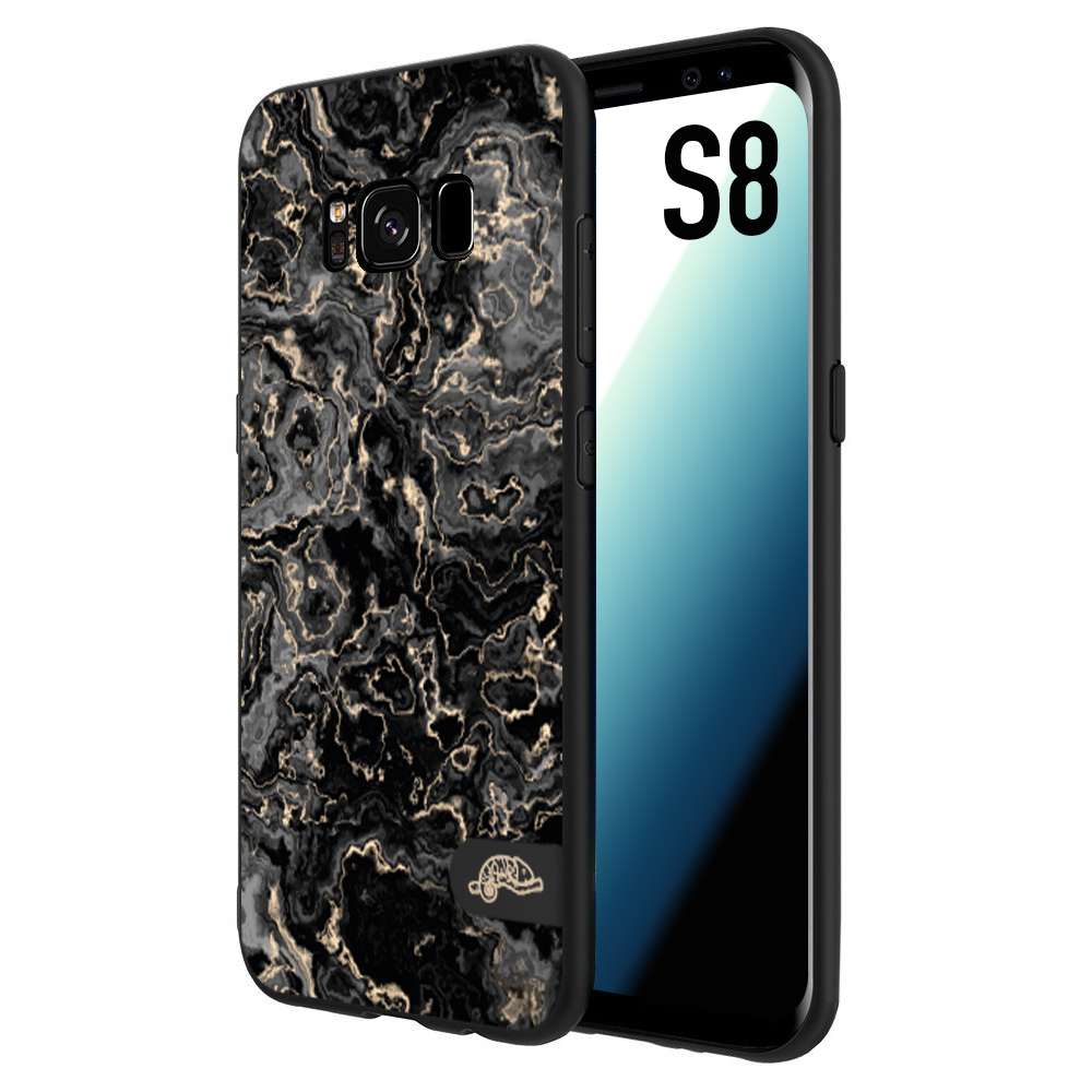 CUSTOMIZZA - Custodia cover nera morbida in tpu compatibile per Samsung S8 effetto marmo marble nero black venature dorato pietra