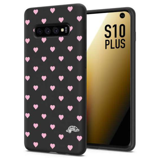 CUSTOMIZZA - Custodia cover nera morbida in tpu compatibile per Samsung S10 PLUS cuori pois rosa su nero donna pin up vintage