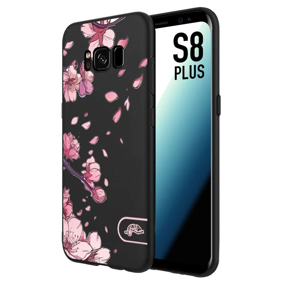 CUSTOMIZZA - Custodia cover nera morbida in tpu compatibile per Samsung S8 PLUS giapponese fiori di ciliegio in fiore a rilievo disegnata tattoo