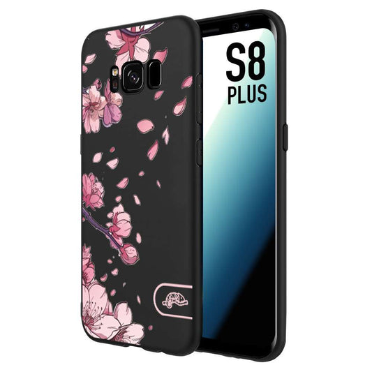 CUSTOMIZZA - Custodia cover nera morbida in tpu compatibile per Samsung S8 PLUS giapponese fiori di ciliegio in fiore a rilievo disegnata tattoo