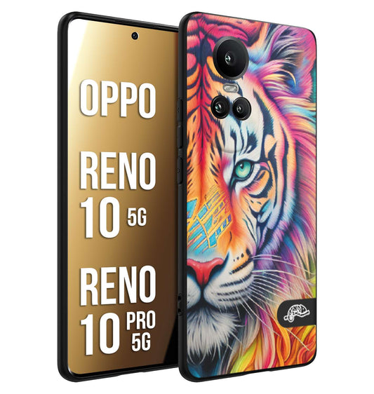 CUSTOMIZZA - Custodia cover nera morbida in tpu compatibile per Oppo Reno 10 5G - 10 PRO 5G animali color tigre tiger viso colori vibranti disegnato schizzo