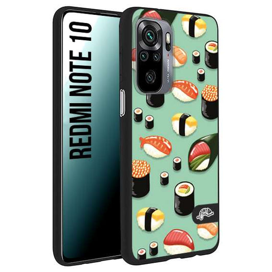 CUSTOMIZZA - Custodia cover nera morbida in tpu compatibile per Xiaomi Redmi Note 10 sushi disegni giapponese nighiri acquamarina verde