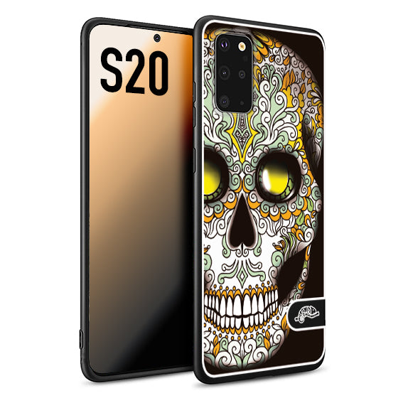 CUSTOMIZZA - Custodia cover nera morbida in tpu compatibile per Samsung S20 teschio messicano Mexican skull bianco verde giallo