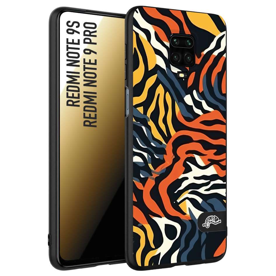 CUSTOMIZZA - Custodia cover nera morbida in tpu compatibile per Xiaomi Redmi Note 9S - Note 9 PRO leopardato maculato tigrato tiger colorata gialla blu arancio