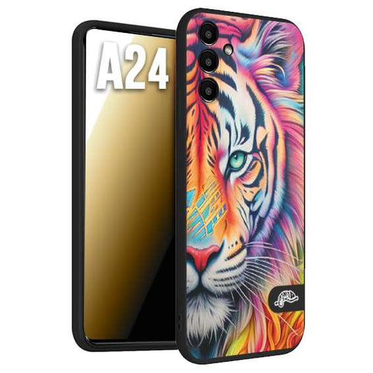 CUSTOMIZZA - Custodia cover nera morbida in tpu compatibile per Samsung A24 animali color tigre tiger viso colori vibranti disegnato schizzo