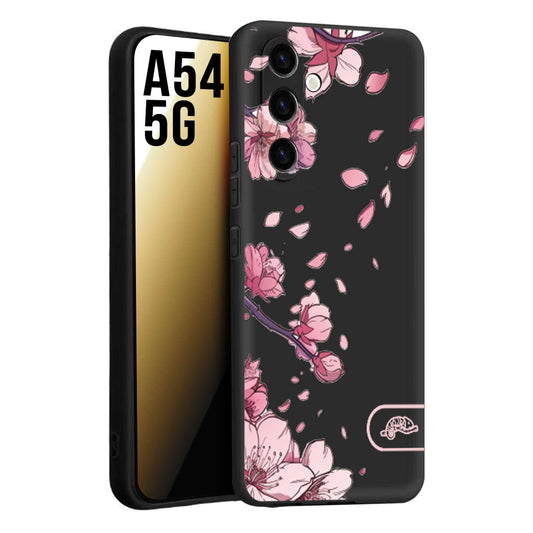 CUSTOMIZZA - Custodia cover nera morbida in tpu compatibile per Samsung A54 5G giapponese fiori di ciliegio in fiore a rilievo disegnata tattoo