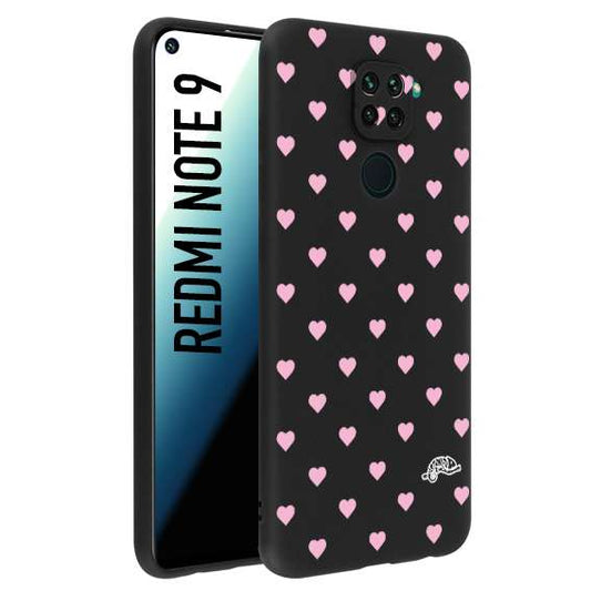 CUSTOMIZZA - Custodia cover nera morbida in tpu compatibile per Xiaomi Redmi Note 9 cuori pois rosa su nero donna pin up vintage