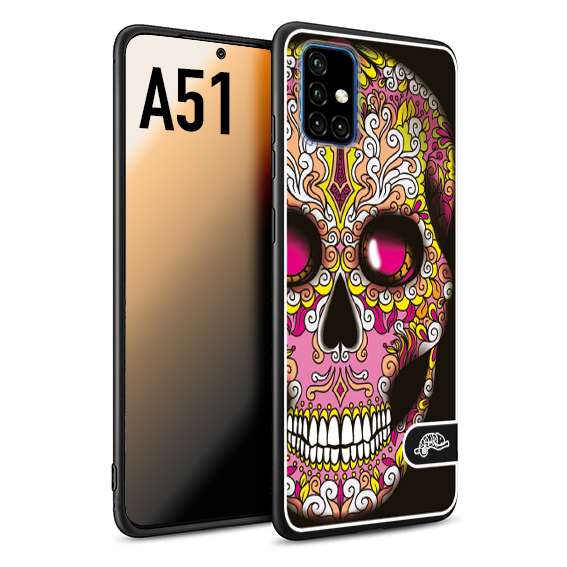 CUSTOMIZZA - Custodia cover nera morbida in tpu compatibile per Samsung A51 teschio messicano Mexican skull rosa gialla