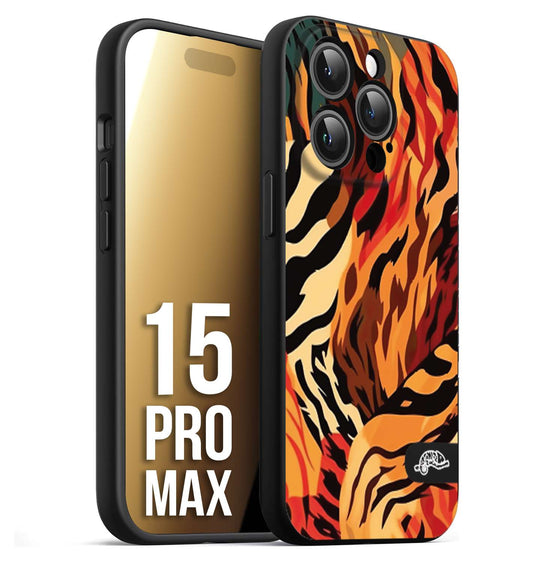 CUSTOMIZZA - Custodia cover nera morbida in tpu compatibile per iPhone 15 PRO MAX leopardato maculato tigrato tiger colorata gialla rossa arancio