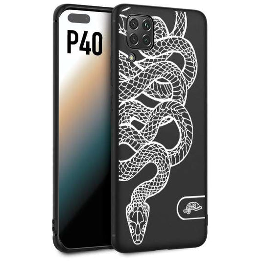 CUSTOMIZZA - Custodia cover nera morbida in tpu compatibile per Huawei P40 serpente snake bianco a rilievo disegnato tattoo tatuaggio