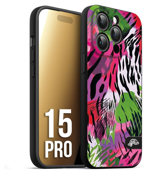 CUSTOMIZZA - Custodia cover nera morbida in tpu compatibile per iPhone 15 PRO leopardato tigrato tiger colorata summer color verde fucsia