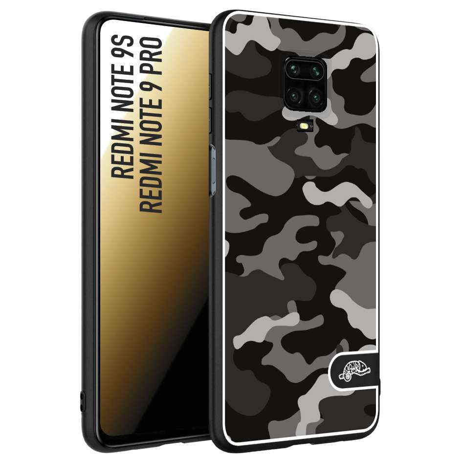 CUSTOMIZZA - Custodia cover nera morbida in tpu compatibile per Xiaomi Redmi Note 9S - Note 9 PRO camouflage mimetico militare nero black grigio