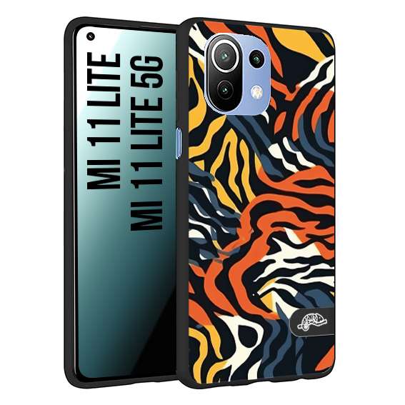 CUSTOMIZZA - Custodia cover nera morbida in tpu compatibile per Xiaomi Mi 11 Lite / Mi 11 Lite 5G leopardato maculato tigrato tiger colorata gialla blu arancio