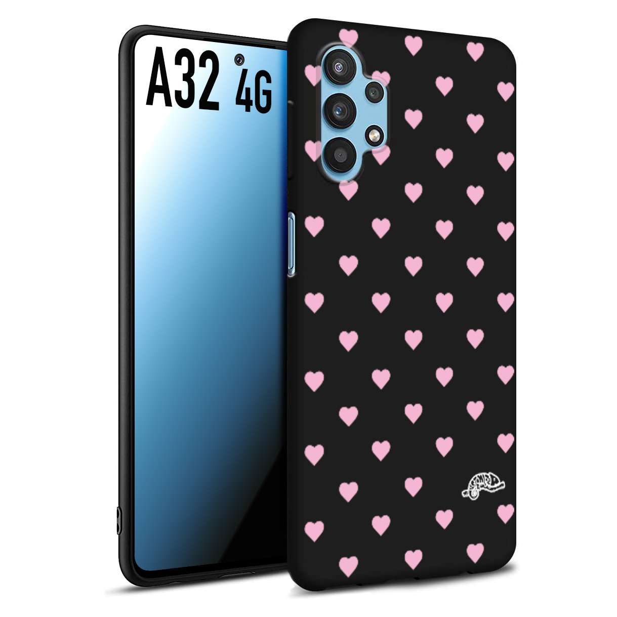 CUSTOMIZZA - Custodia cover nera morbida in tpu compatibile per Samsung A32 4G cuori pois rosa su nero donna pin up vintage