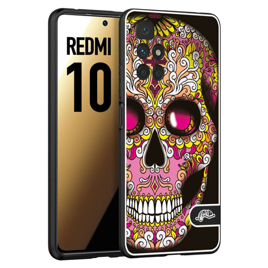 CUSTOMIZZA - Custodia cover nera morbida in tpu compatibile per Xiaomi Redmi 10 teschio messicano Mexican skull rosa gialla