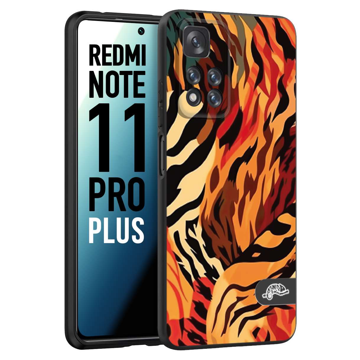 CUSTOMIZZA - Custodia cover nera morbida in tpu compatibile per Xiaomi Redmi Note 11 PRO PLUS leopardato maculato tigrato tiger colorata gialla rossa arancio