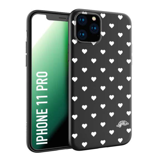 CUSTOMIZZA - Custodia cover nera morbida in tpu compatibile per iPhone 11 PRO cuori pois bianchi donna pin up vintage