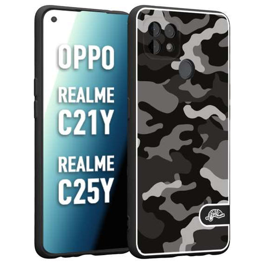 CUSTOMIZZA - Custodia cover nera morbida in tpu compatibile per Oppo Realme C21Y - C25Y camouflage mimetico militare nero black grigio