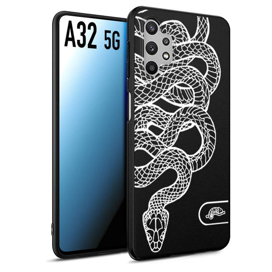 CUSTOMIZZA - Custodia cover nera morbida in tpu compatibile per Samsung A32 5G serpente snake bianco a rilievo disegnato tattoo tatuaggio