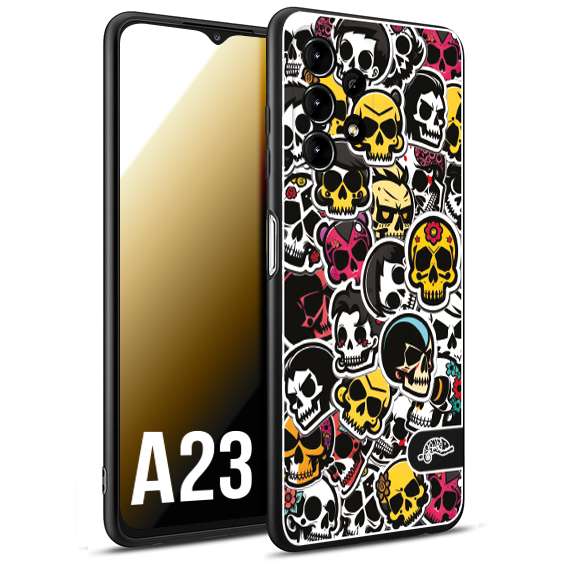 CUSTOMIZZA - Custodia cover nera morbida in tpu compatibile per Samsung A23 sticker bomb teschi colorati adesivi skulls skater snowboard