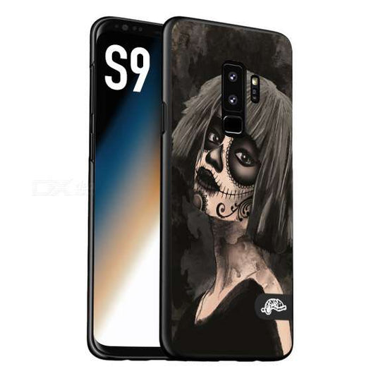 CUSTOMIZZA - Custodia cover nera morbida in tpu compatibile per Samsung S9 chicana messicana dea de la muerte donna santa tattoo disegnata