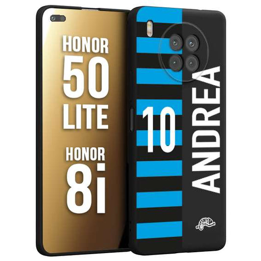 CUSTOMIZZA - Custodia cover nera morbida in tpu compatibile per Honor 8i - Honor 50 LITE personalizzata calcio football nome e numero calciatori nerazzurra