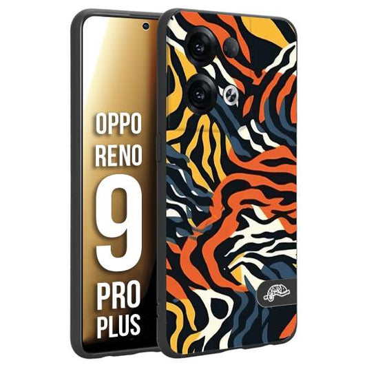 CUSTOMIZZA - Custodia cover nera morbida in tpu compatibile per Oppo Reno 9 PRO PLUS leopardato maculato tigrato tiger colorata gialla blu arancio