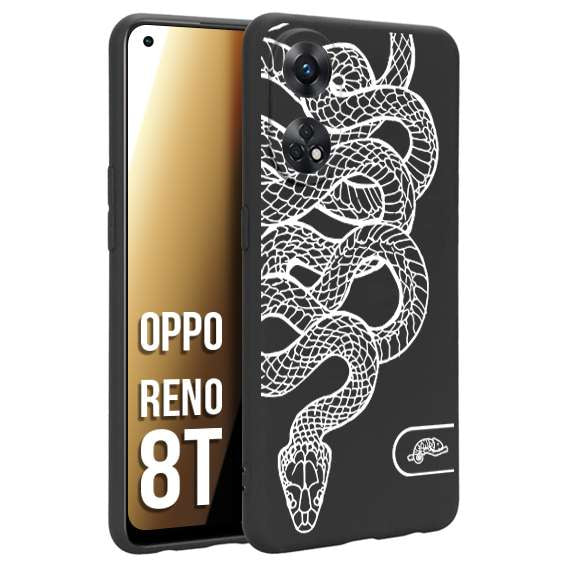 CUSTOMIZZA - Custodia cover nera morbida in tpu compatibile per Oppo Reno 8T serpente snake bianco a rilievo disegnato tattoo tatuaggio