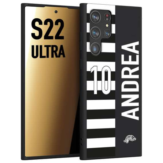 CUSTOMIZZA - Custodia cover nera morbida in tpu compatibile per Samsung S22 ULTRA personalizzata calcio football nome e numero calciatori bianconera