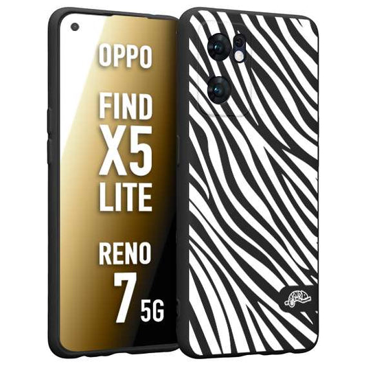 CUSTOMIZZA - Custodia cover nera morbida in tpu compatibile per Oppo Reno 7 - Find X5 LITE zebrata maculata a rilievo soft touch donna bianca