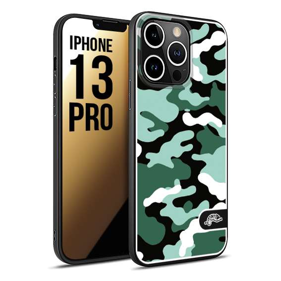 CUSTOMIZZA - Custodia cover nera morbida in tpu compatibile per iPhone 13 PRO camouflage mimetico militare verde green