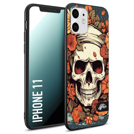 CUSTOMIZZA - Custodia cover nera morbida in tpu compatibile per iPhone 11 teschio skull flowers fiori tattoo disegnato alta definizione