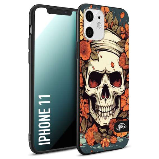 CUSTOMIZZA - Custodia cover nera morbida in tpu compatibile per iPhone 11 teschio skull flowers fiori tattoo disegnato alta definizione