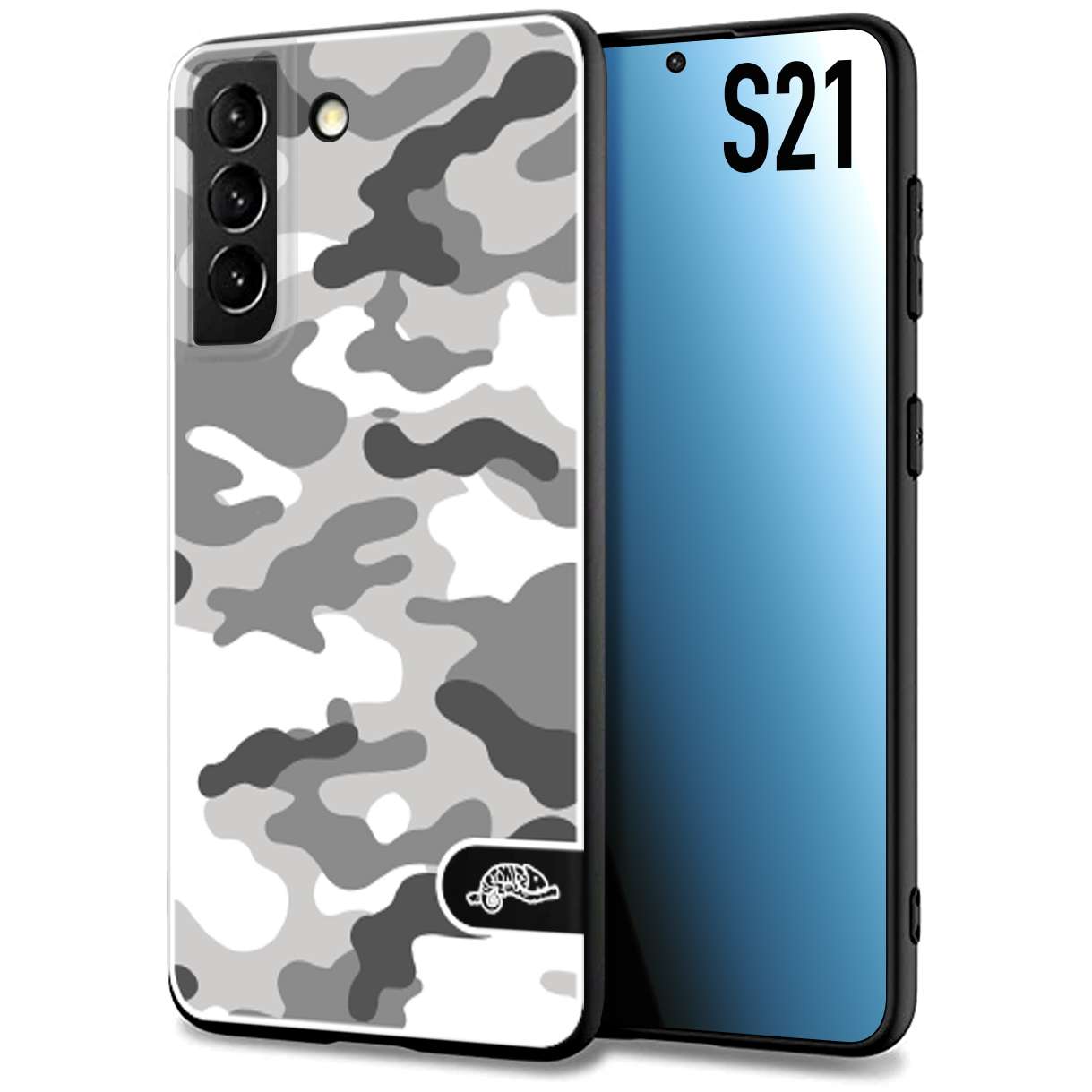 CUSTOMIZZA - Custodia cover nera morbida in tpu compatibile per Samsung S21 camouflage mimetico militare bianco white