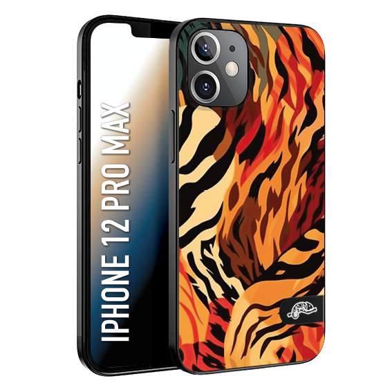 CUSTOMIZZA - Custodia cover nera morbida in tpu compatibile per iPhone 12 PRO MAX leopardato maculato tigrato tiger colorata gialla rossa arancio