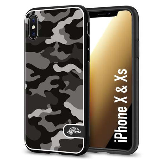 CUSTOMIZZA - Custodia cover nera morbida in tpu compatibile per iPhone X - Xs camouflage mimetico militare nero black grigio