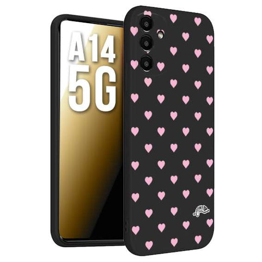 CUSTOMIZZA - Custodia cover nera morbida in tpu compatibile per Samsung A14 5G cuori pois rosa su nero donna pin up vintage