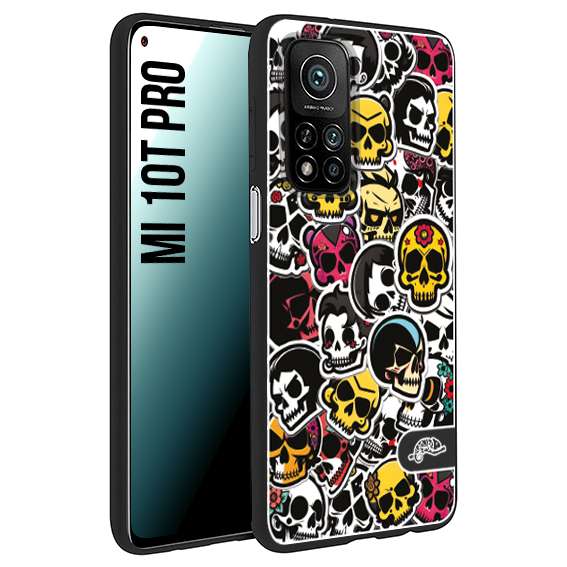 CUSTOMIZZA - Custodia cover nera morbida in tpu compatibile per Xiaomi Mi 10T PRO sticker bomb teschi colorati adesivi skulls skater snowboard