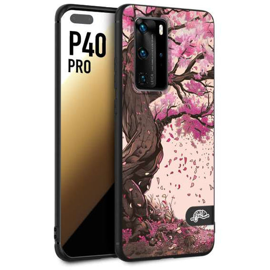 CUSTOMIZZA - Custodia cover nera morbida in tpu compatibile per Huawei P40 PRO giapponese colori morbidi fiori di ciliegio rosa disegnata