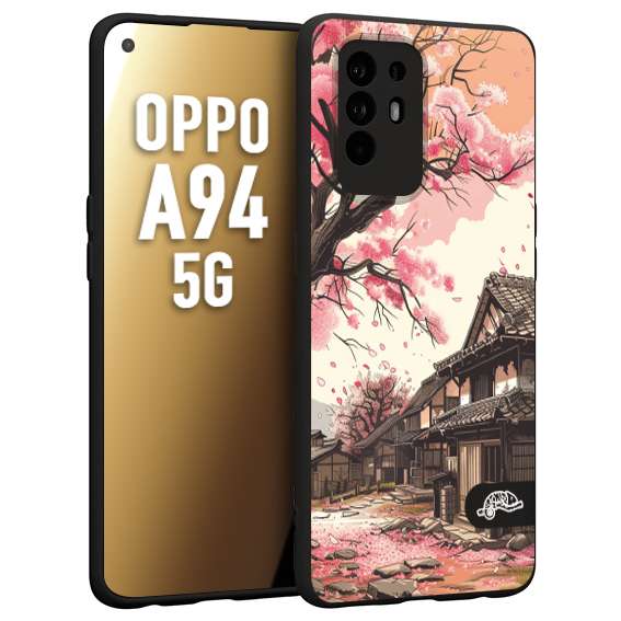 CUSTOMIZZA - Custodia cover nera morbida in tpu compatibile per Oppo A94 5G casa giapponese rosa ciliegio in fiore disegnata tattoo